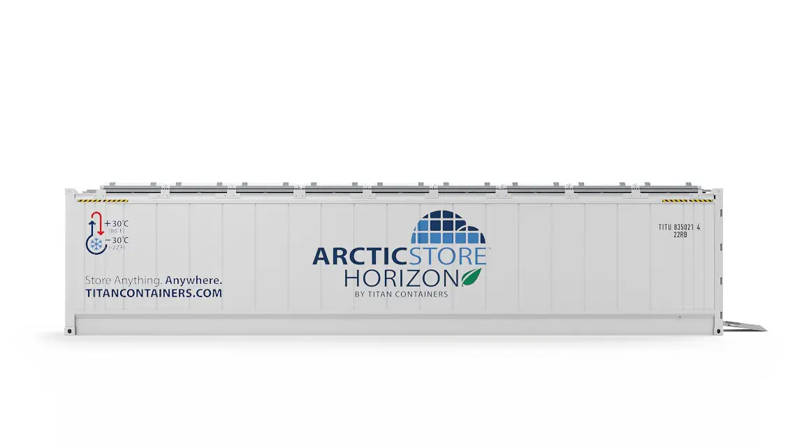 40英尺ArcticStore Horizon可持续冷藏集装箱侧面视图