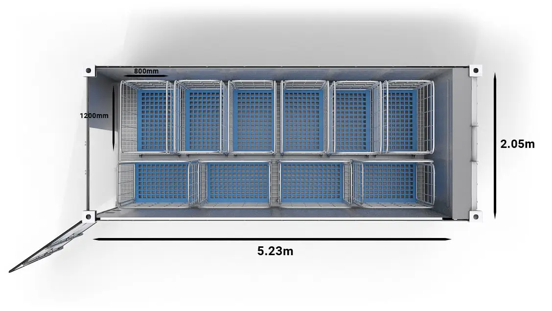 20英尺 UltraFreezer 可容纳10辆推车